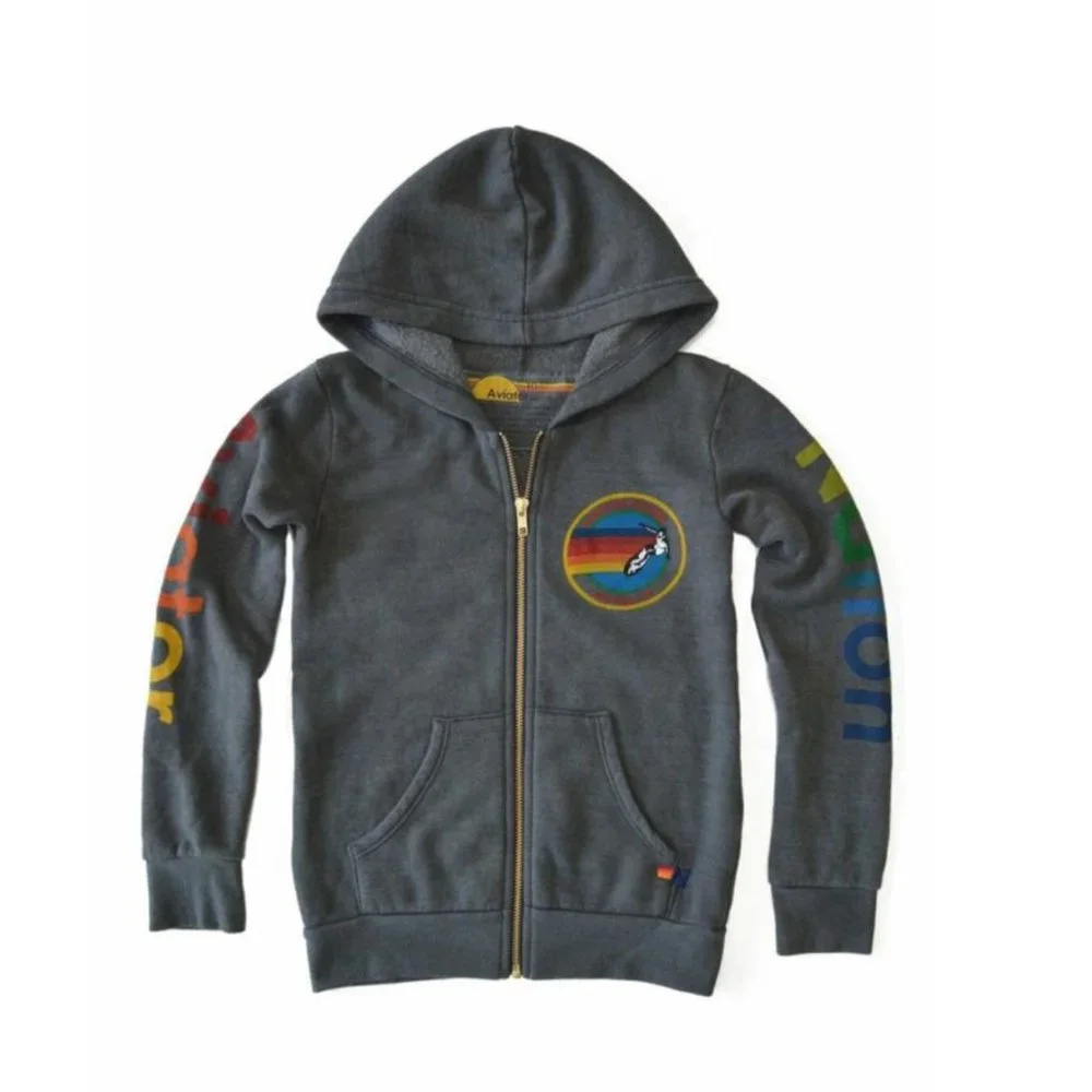 Aviator Nation Kids North Shore Zip Hoodie in Vintage Charcoal - Picture 2 of 6